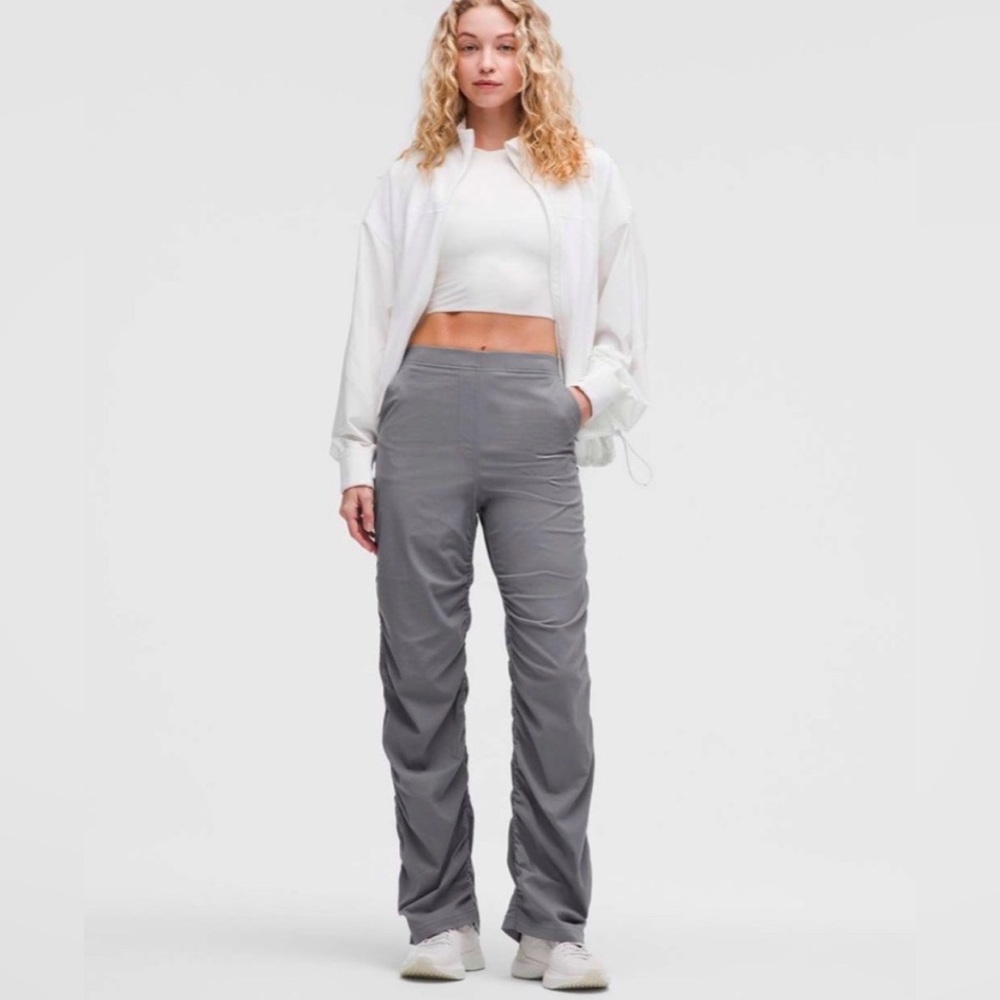 Lululemon Dance Studio Gray High Waist Ruched Straight-Leg Women’s Pants - Picture 3 of 11